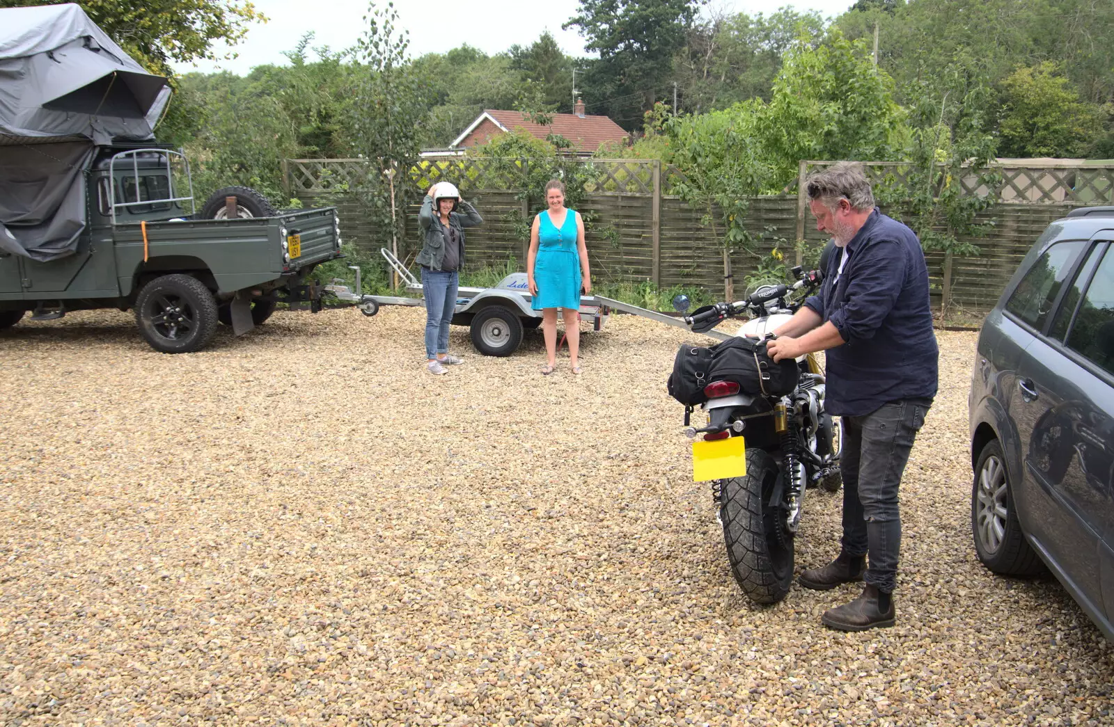 The Triumph motorobike is prepared, from Jules Visits, and a Trip to Tyrrel's Wood, Pulham Market, Norfolk - 16th August 2020