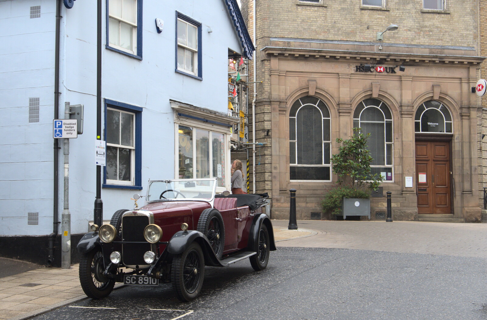 There's a nice old car outside Browne's in Diss from Jules Visits, and a Trip to Tyrrel's Wood, Pulham Market, Norfolk - 16th August 2020