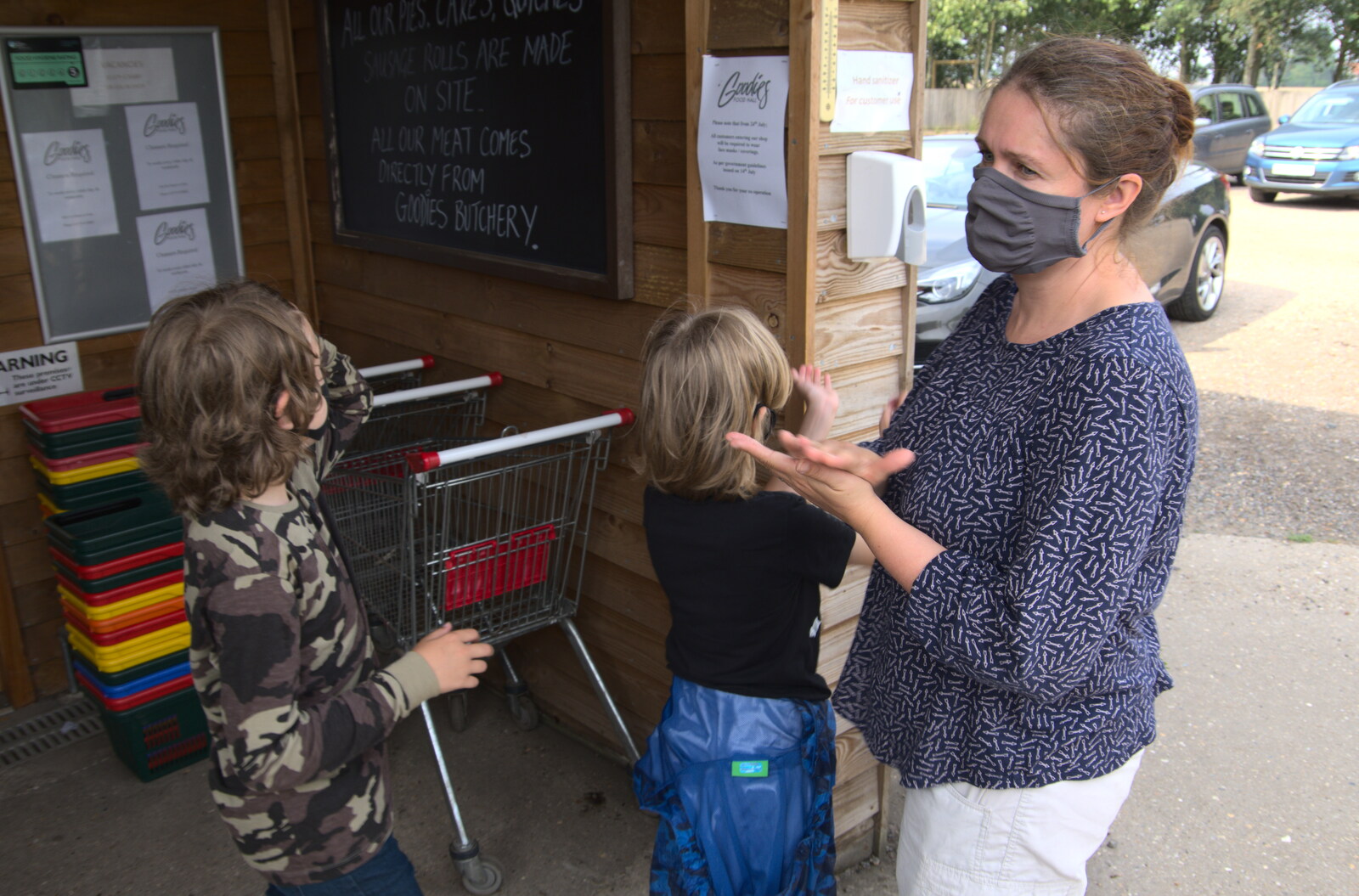 Sanitising outside Goodie's Farm Shop from Jules Visits, and a Trip to Tyrrel's Wood, Pulham Market, Norfolk - 16th August 2020