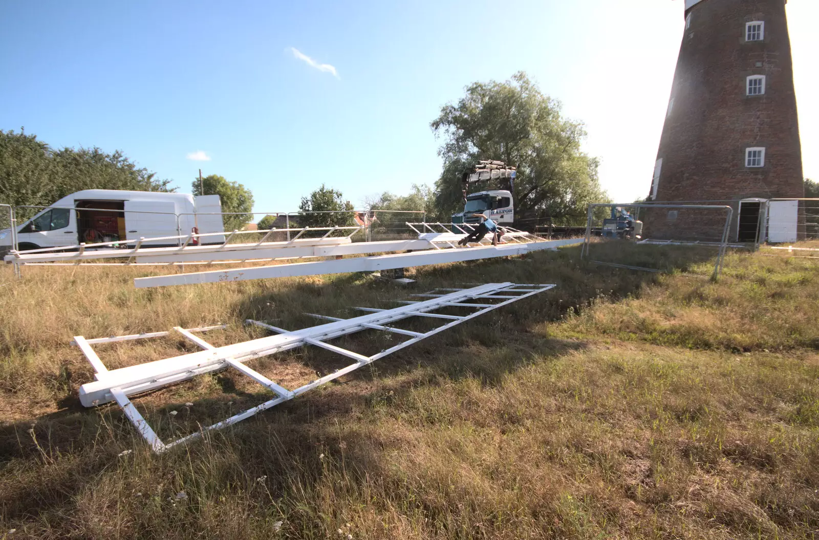 The sails, laid out in front of the mill, from A Sail Fitting, Billingford Windmill, Billingford, Norfolk - 20th August 2020