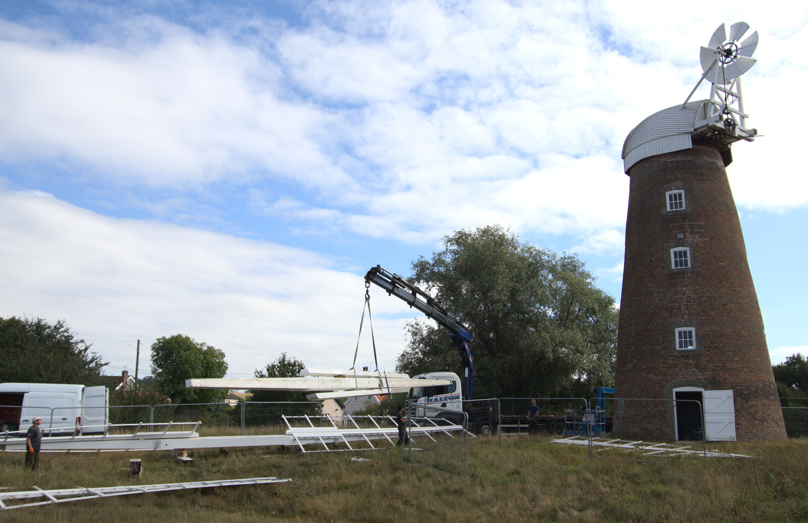 The arm is gingerly lifted off the ground from A Sail Fitting, Billingford Windmill, Billingford, Norfolk - 20th August 2020