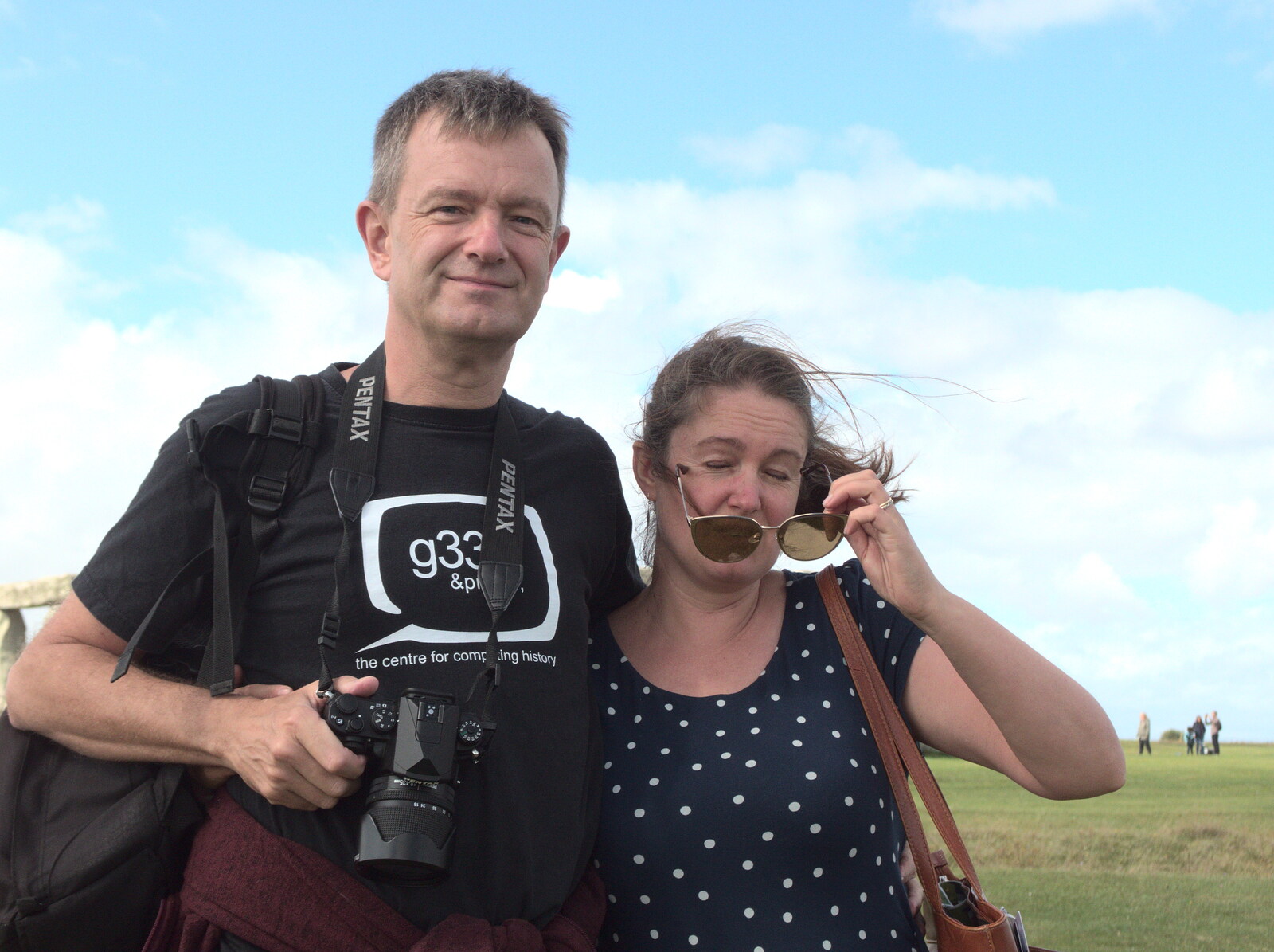 Fred gets a photo of Nosher and Isobel from Stone Circles: Stonehenge and Avebury, Wiltshire - 22nd August 2020