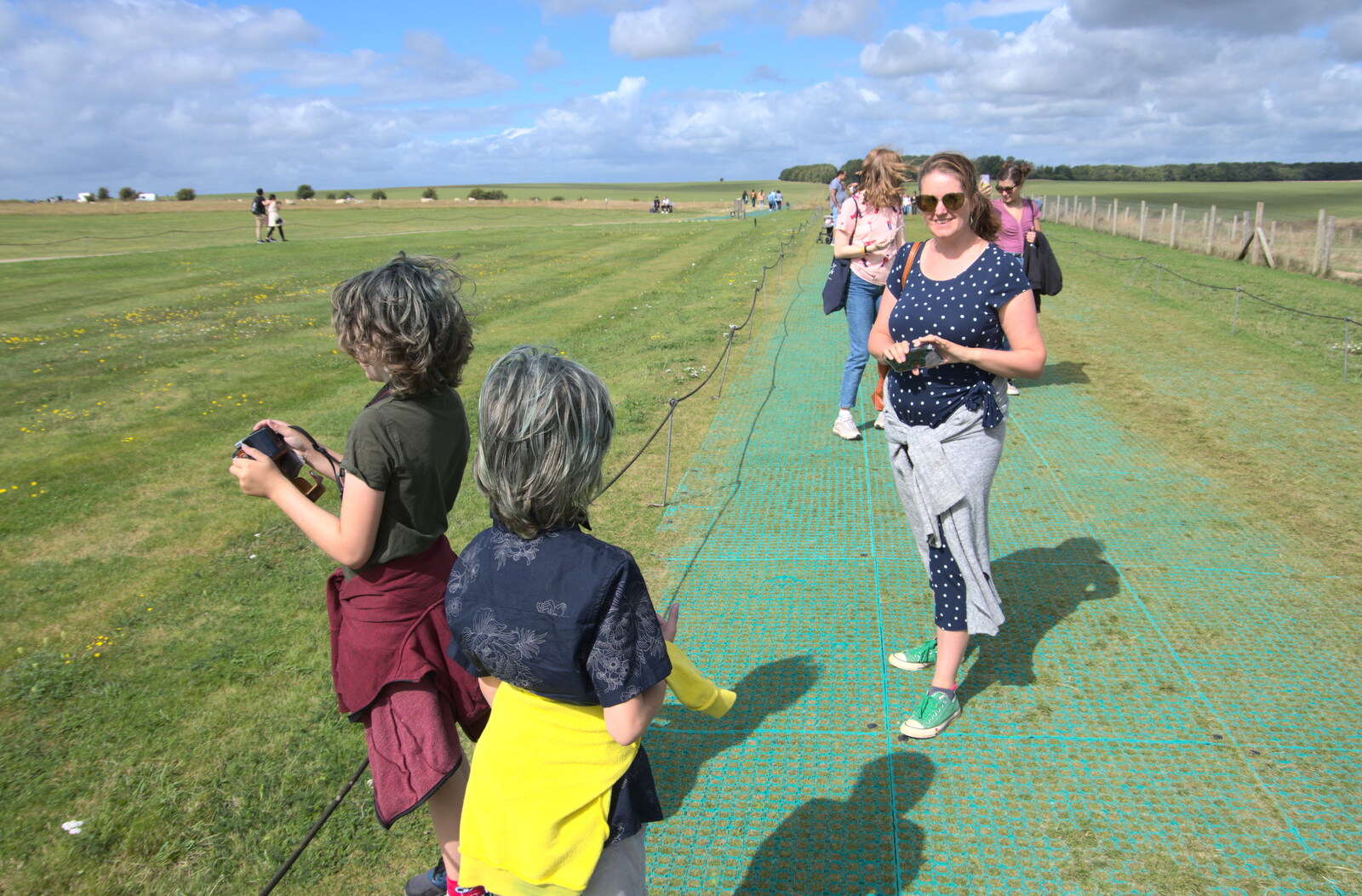 The gang on the path around the henge from Stone Circles: Stonehenge and Avebury, Wiltshire - 22nd August 2020