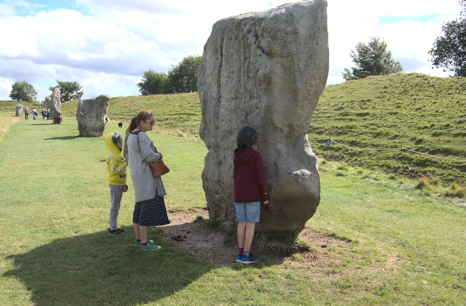 Fred touches one of the stones from Stone Circles: Stonehenge and Avebury, Wiltshire - 22nd August 2020