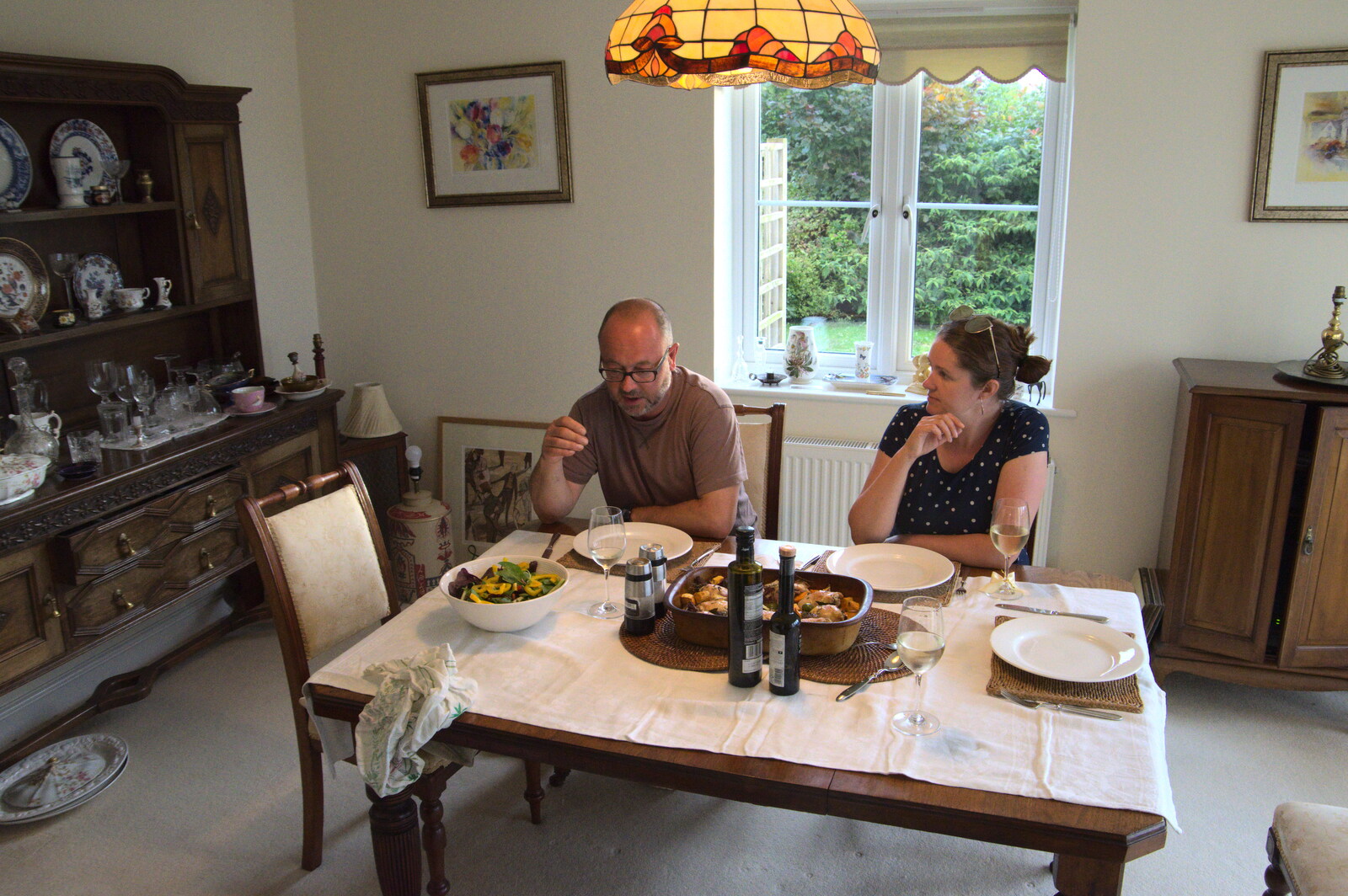 Matt and Isobel in Grandma J's dining room from A Game of Cricket, and a Walk Around Chagford, Devon - 23rd August 2020