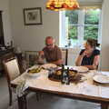 Matt and Isobel in Grandma J's dining room, A Game of Cricket, and a Walk Around Chagford, Devon - 23rd August 2020