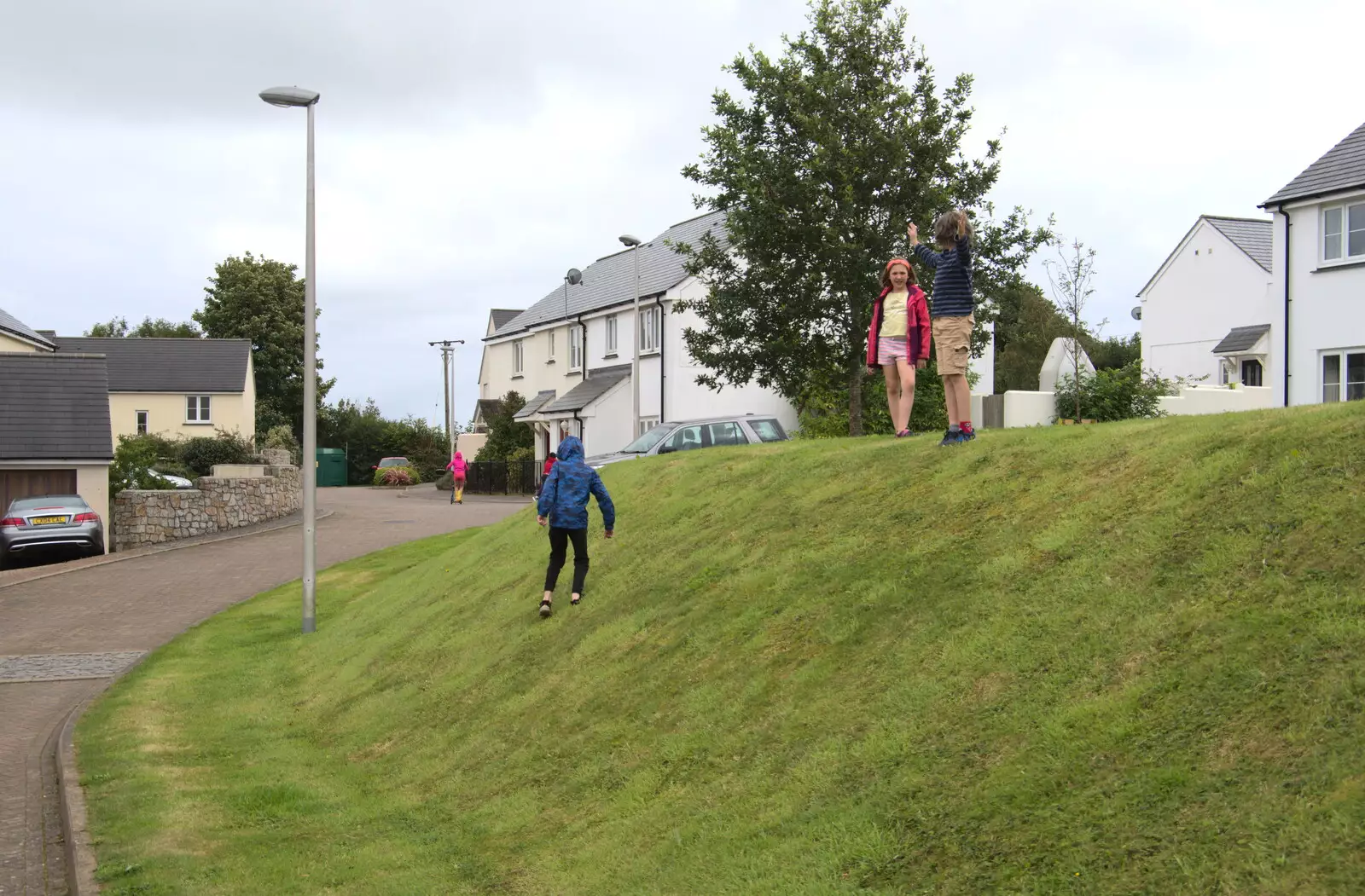 The kids mess around on the hill in Chapel Park, from A Game of Cricket, and a Walk Around Chagford, Devon - 23rd August 2020