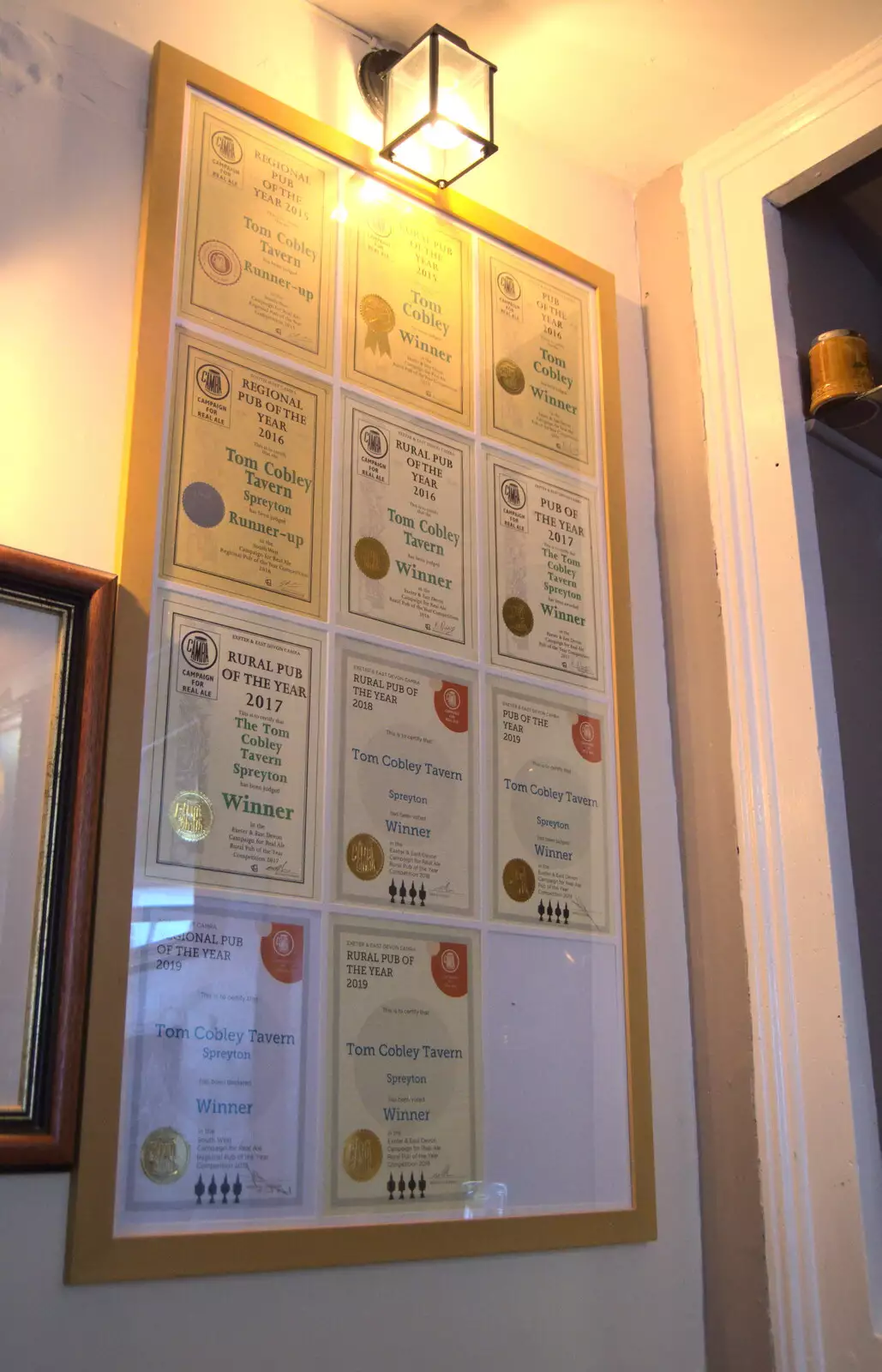 Some of the Cobley's many CAMRA awards, from A Game of Cricket, and a Walk Around Chagford, Devon - 23rd August 2020