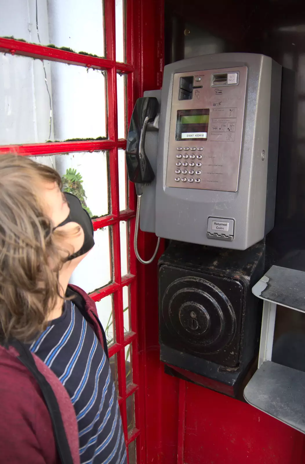 Fred in the K6 phone box, from A Game of Cricket, and a Walk Around Chagford, Devon - 23rd August 2020