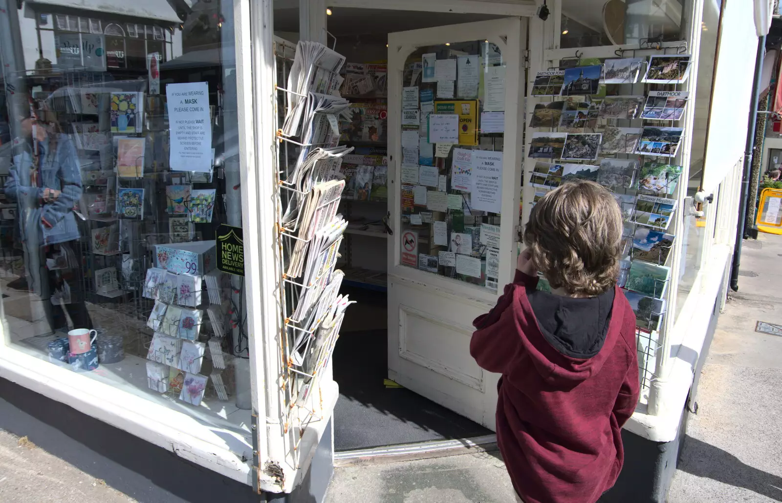 Fred outside the newsagents, from A Game of Cricket, and a Walk Around Chagford, Devon - 23rd August 2020