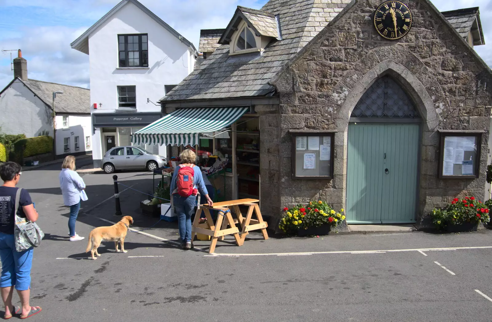 The queue for the greengrocers, from A Game of Cricket, and a Walk Around Chagford, Devon - 23rd August 2020