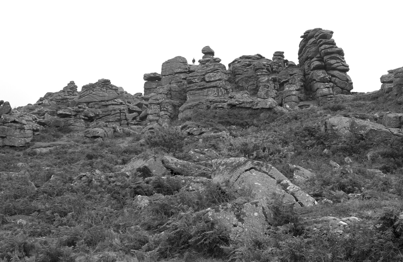 A solitary figure on the tor from A Walk up Hound Tor, Dartmoor, Devon - 24th August 2020