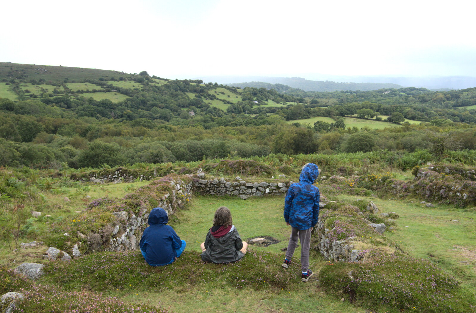 The kids survey the scene from A Walk up Hound Tor, Dartmoor, Devon - 24th August 2020