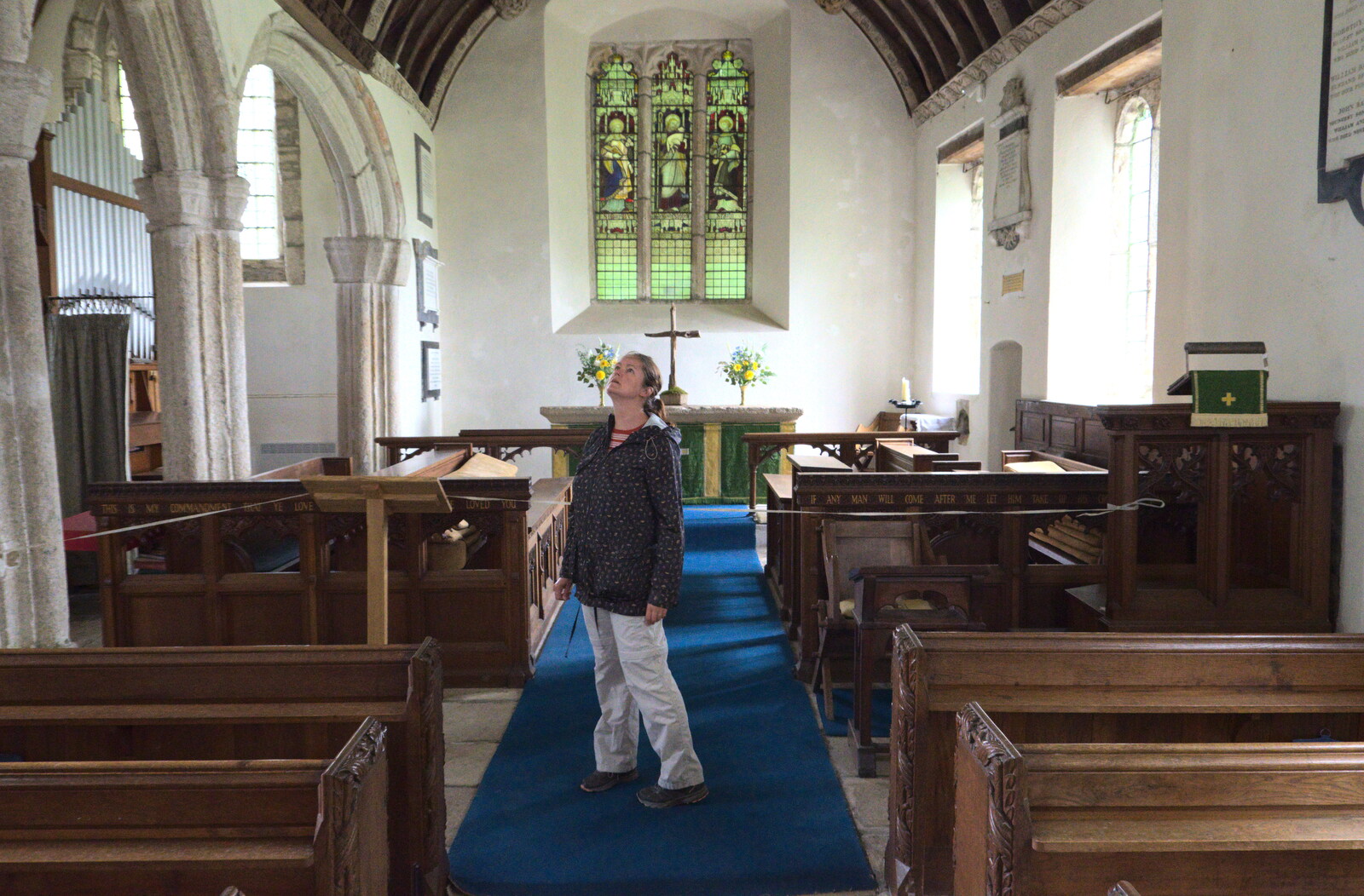 Isobel looks around St. Michael's in Spreyton from A Walk up Hound Tor, Dartmoor, Devon - 24th August 2020