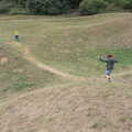 The boys run up and down the dry moat, A Trip to Orford, Suffolk - 29th August 2020