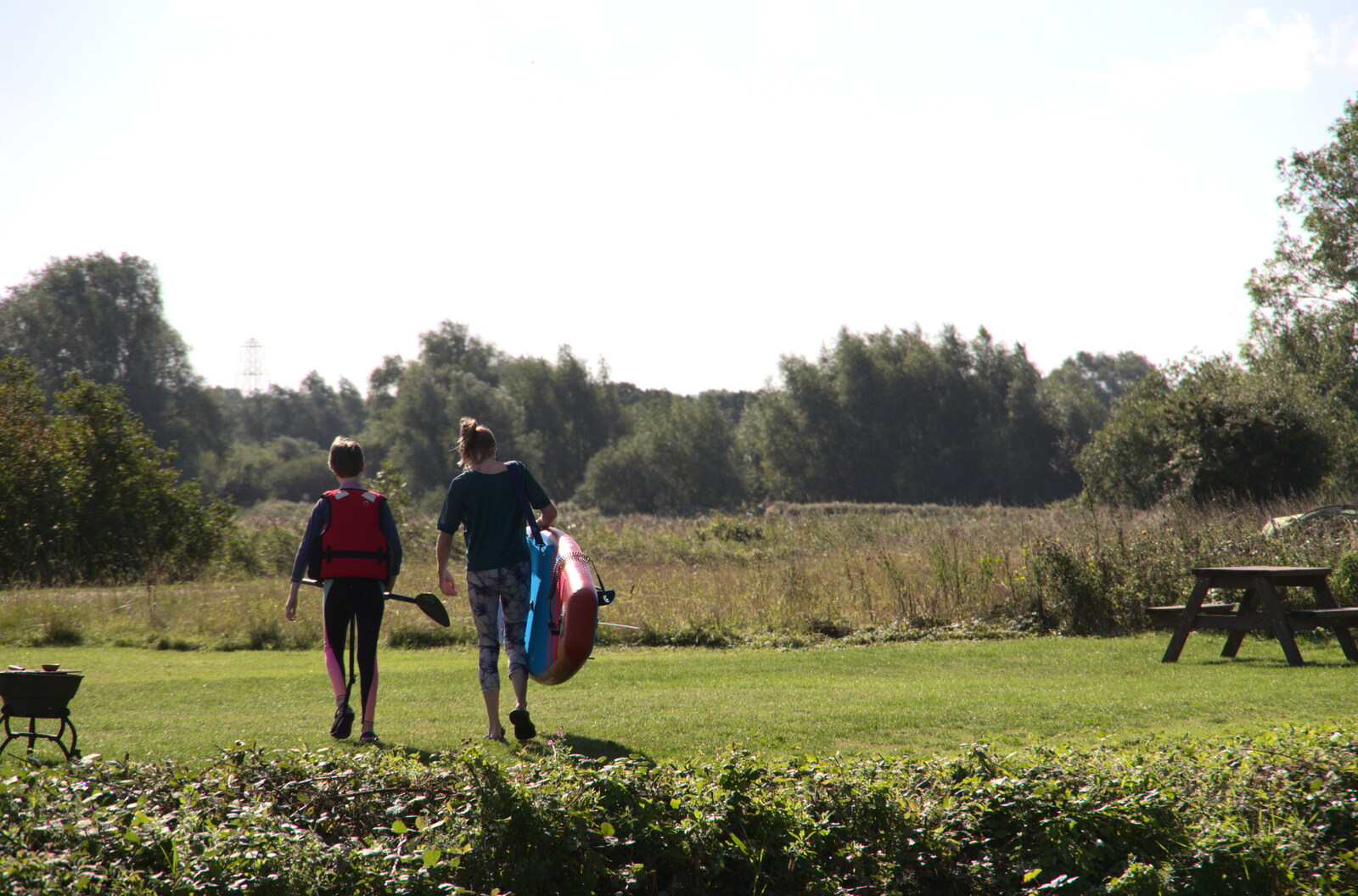 Camping at Three Rivers, Geldeston, Norfolk - 5th September 2020: Lydia and Allyson head off