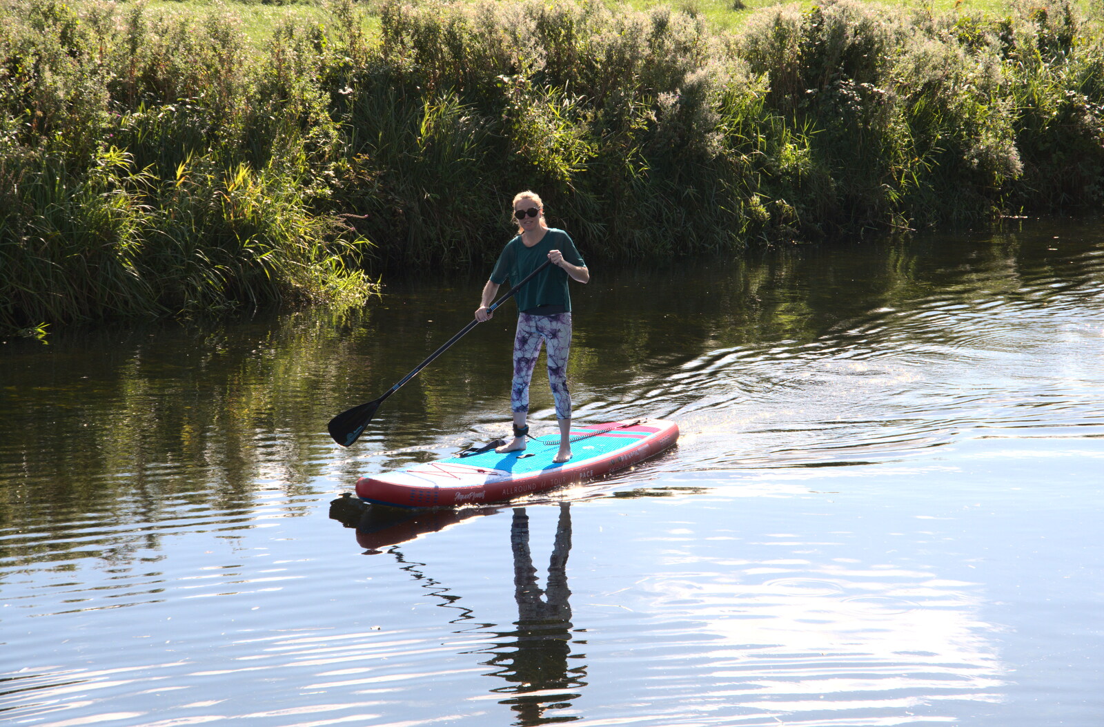 Camping at Three Rivers, Geldeston, Norfolk - 5th September 2020: Allyson is on the paddle board