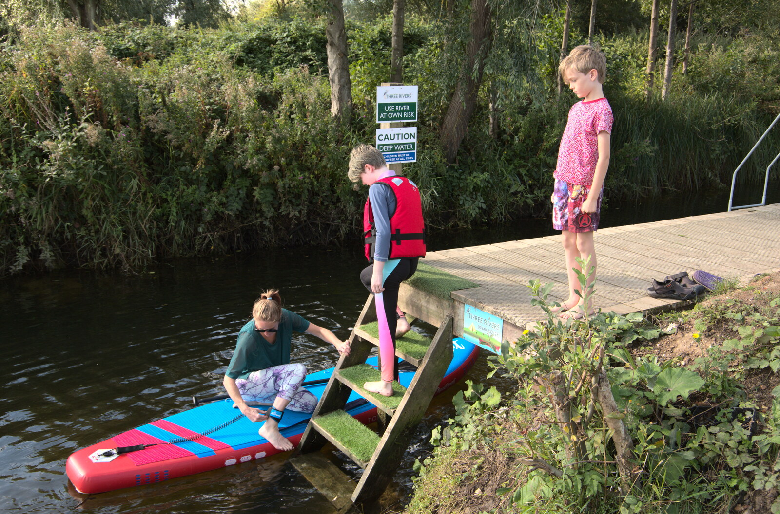 Camping at Three Rivers, Geldeston, Norfolk - 5th September 2020: CLimbing down to the river