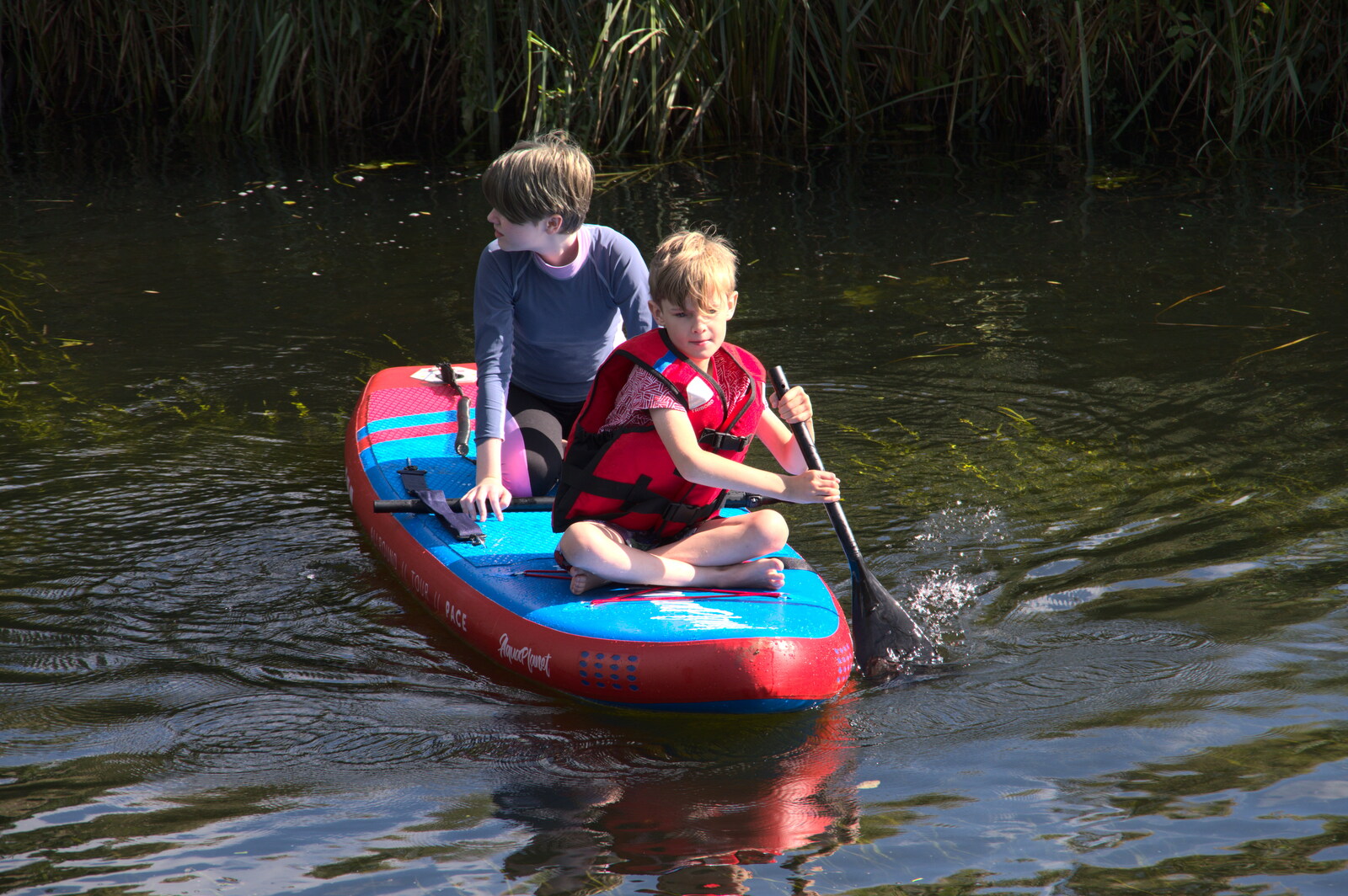 Camping at Three Rivers, Geldeston, Norfolk - 5th September 2020: Harry paddles around with Lydia