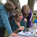 Allyson looks at stuff on the phone, Camping at Three Rivers, Geldeston, Norfolk - 5th September 2020