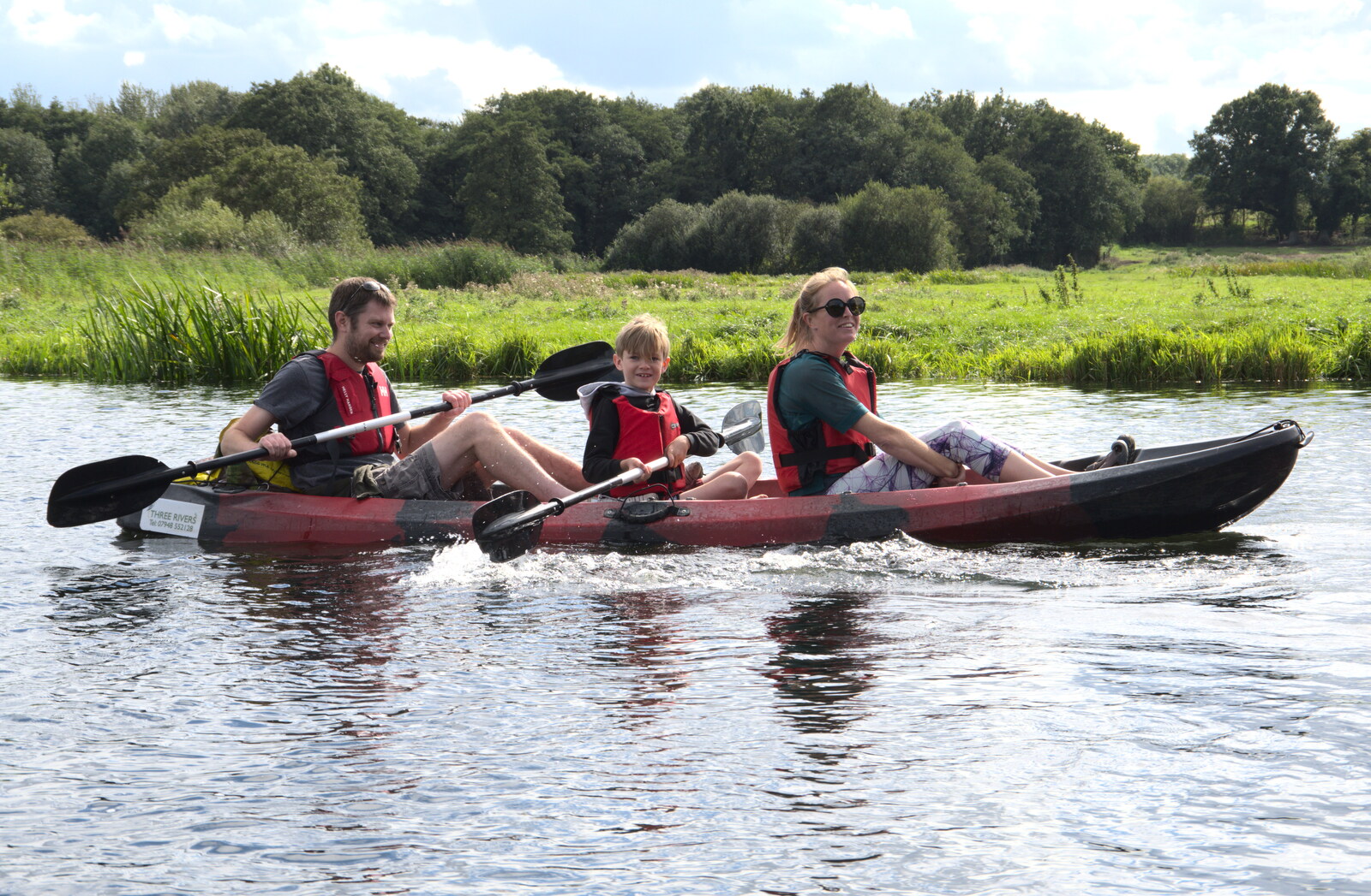 Camping at Three Rivers, Geldeston, Norfolk - 5th September 2020: The Boy Phil and Harry paddle around