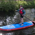 Camping at Three Rivers, Geldeston, Norfolk - 5th September 2020, Fred has a go at stand-up paddle-boarding
