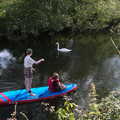 Camping at Three Rivers, Geldeston, Norfolk - 5th September 2020, Lydia gingerly navigates past a swan