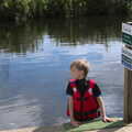 Harry climbs up to the pontoon, Camping at Three Rivers, Geldeston, Norfolk - 5th September 2020