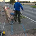 Cycling Eye Airfield and Station 119, Eye, Suffolk - 9th September 2020, Mick waits to cross the A140