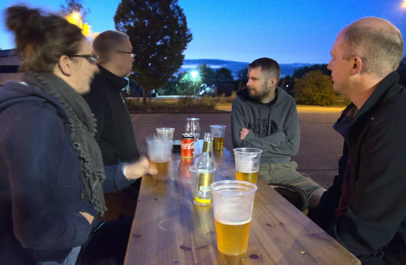 We have cold beers in a cold car park at 119, from Cycling Eye Airfield and Station 119, Eye, Suffolk - 9th September 2020