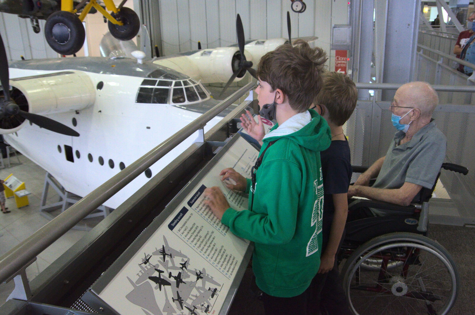 Fred, Harry and Grandad look out from The Duxford Dash, IWM Duxford, Cambridge - 13th September 2020