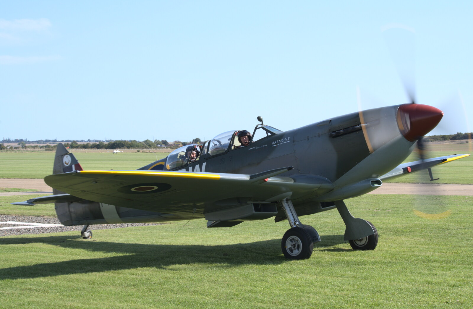 Spitfire SW-A (PT462) taxis back after landing from The Duxford Dash, IWM Duxford, Cambridge - 13th September 2020