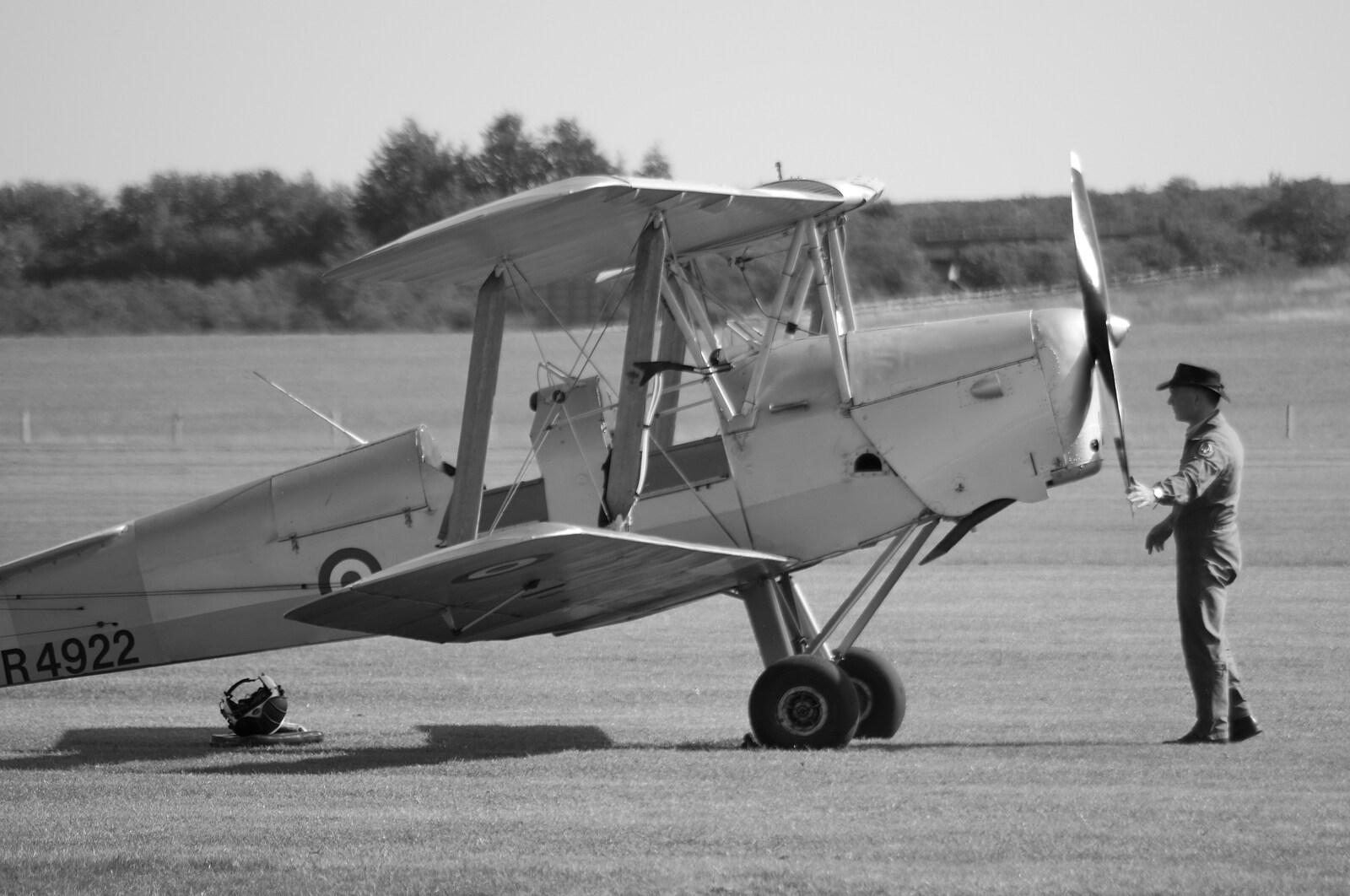 The Tiger Moth gets a hand start from The Duxford Dash, IWM Duxford, Cambridge - 13th September 2020