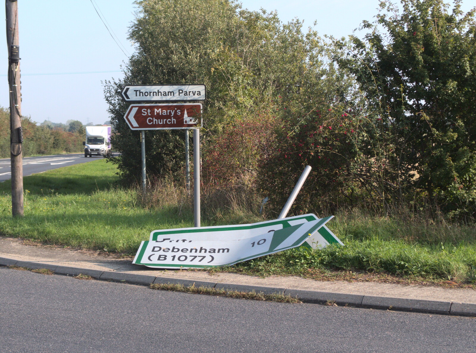 Someone's had a fight with a roadsign from The GSB Band Hut and a Miscellany - Gislingham and Brome, Suffolk - 19th September 2020