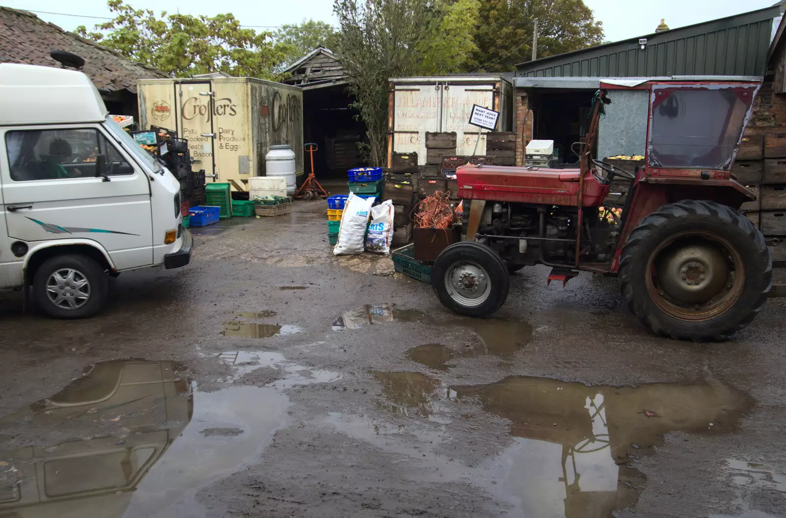 The van squares off with a tractor, from Trevor's Last Apple Pressing, Carleton Rode and Shelfanger, Norfolk - 18th October 2020