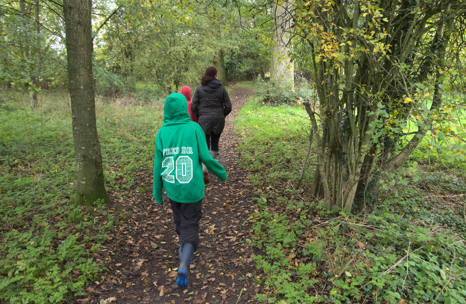 We head off into the woods from A Walk Around Thornham Estate, Thornham Magna, Suffolk - 18th October 2020