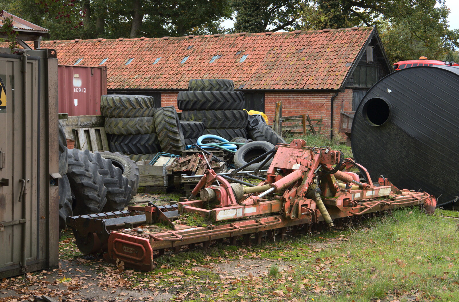 A massive pile of tyres and some farm machinery from A Walk Around Thornham Estate, Thornham Magna, Suffolk - 18th October 2020