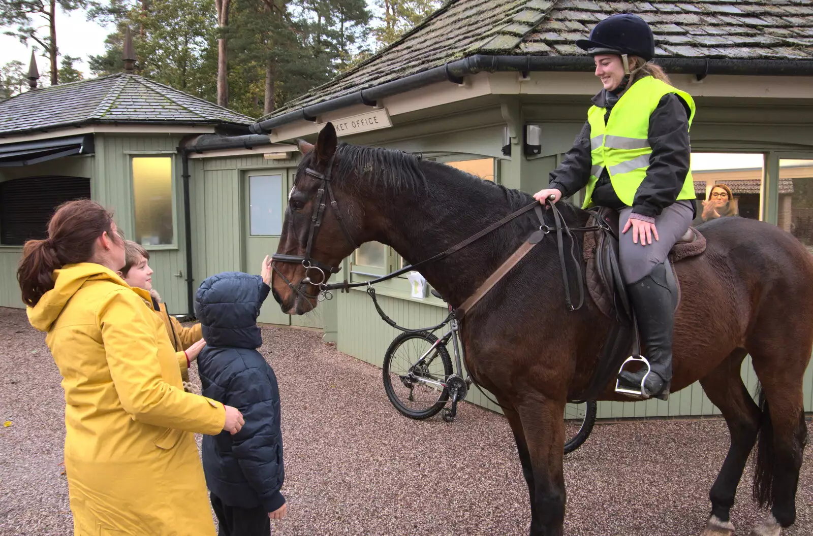 Harry and Fred say hi to the horse, from A Trip to Sandringham Estate, Norfolk - 31st October 2020