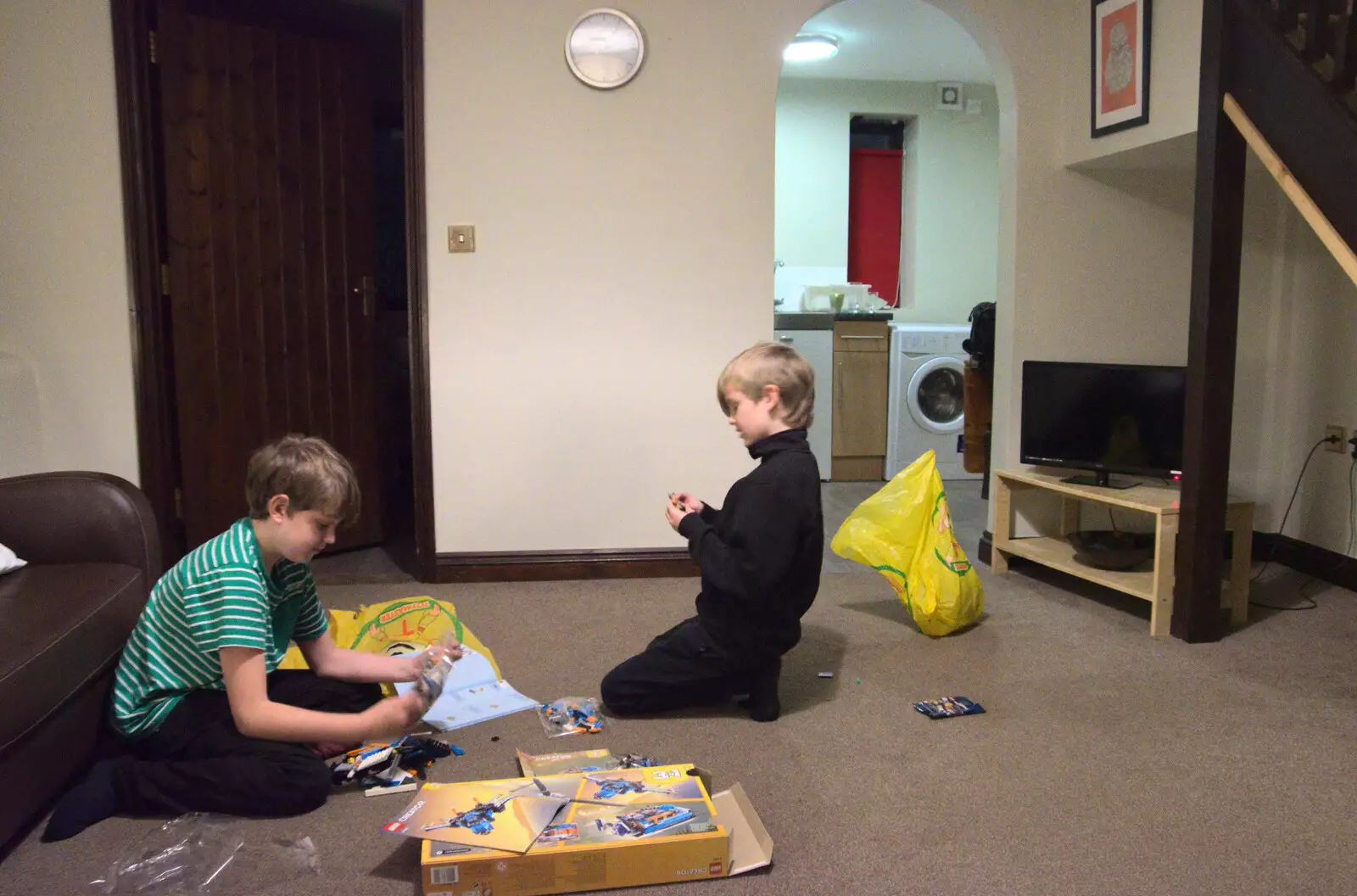 The boys play with their Hunstanton Lego, from A Trip to Sandringham Estate, Norfolk - 31st October 2020