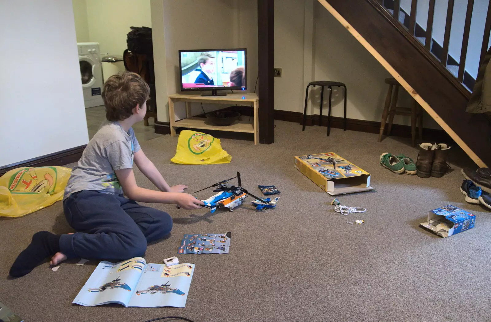 Fred plays with Lego and watches telly, from A Trip to Sandringham Estate, Norfolk - 31st October 2020