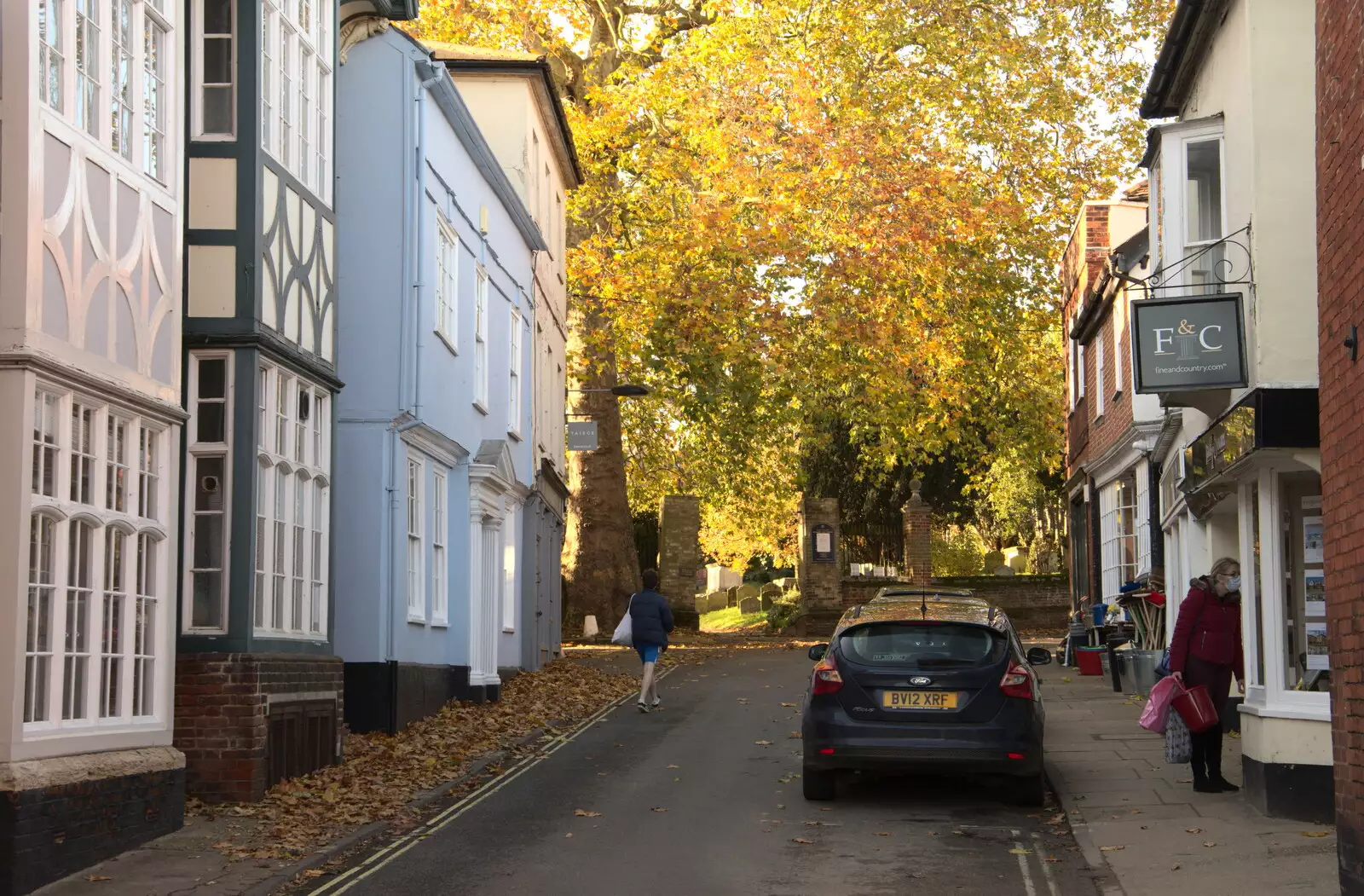 Autumn trees on Church Street, from Isobel's Birthday, Woodbridge, Suffolk - 2nd November 2020