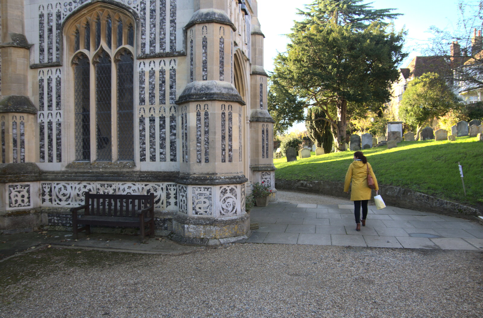 Isobel walks around St. Mary's Church from Isobel's Birthday, Woodbridge, Suffolk - 2nd November 2020
