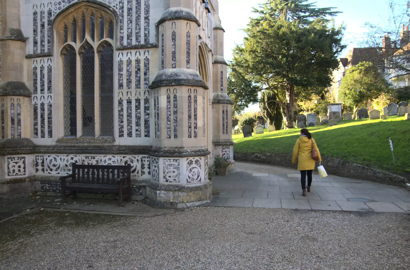 Isobel walks around St. Mary's Church, from Isobel's Birthday, Woodbridge, Suffolk - 2nd November 2020