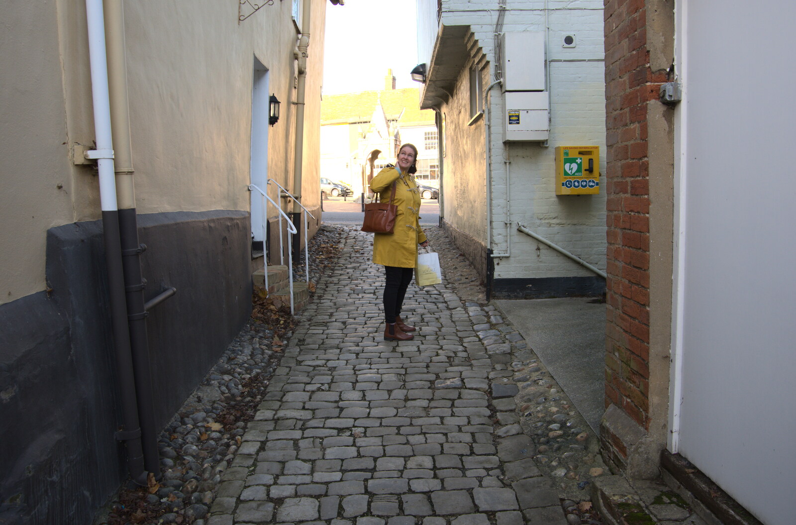 Isobel on the passage up to Seckford Street from Isobel's Birthday, Woodbridge, Suffolk - 2nd November 2020