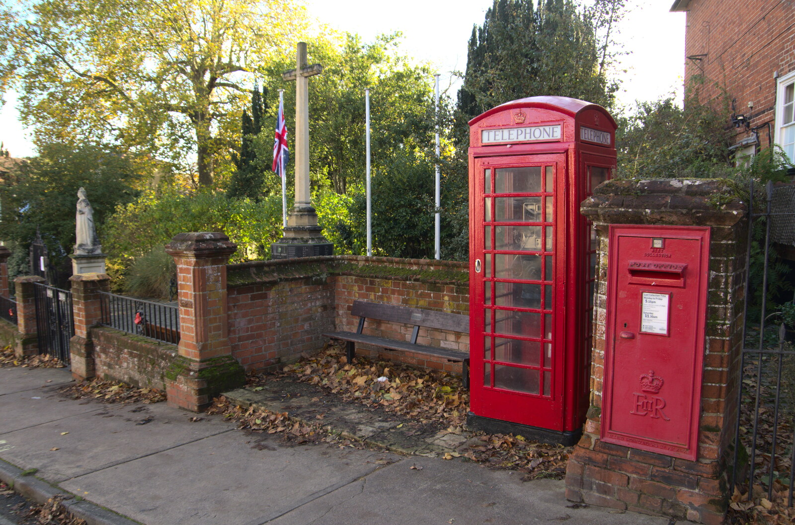 War Memorial, K6 phonebox and a red letterbox from Isobel's Birthday, Woodbridge, Suffolk - 2nd November 2020