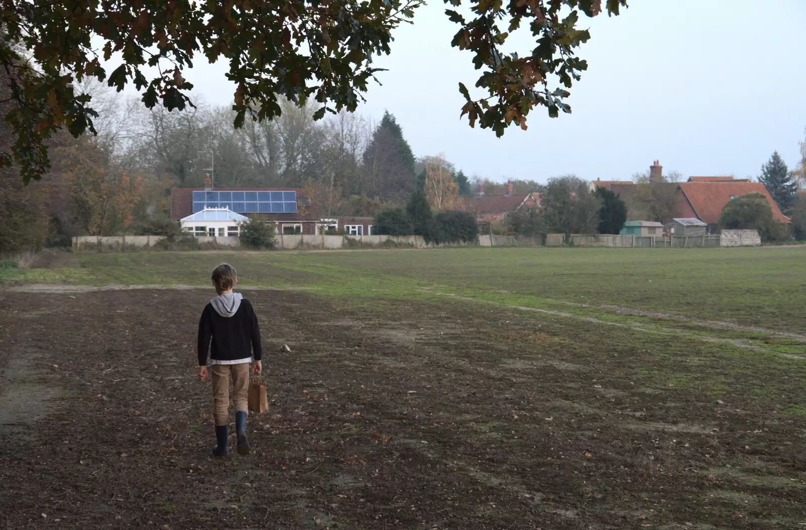 Harry walks across the field, from To See the Hairy Pigs, Thrandeston, Suffolk - 7th November 2020