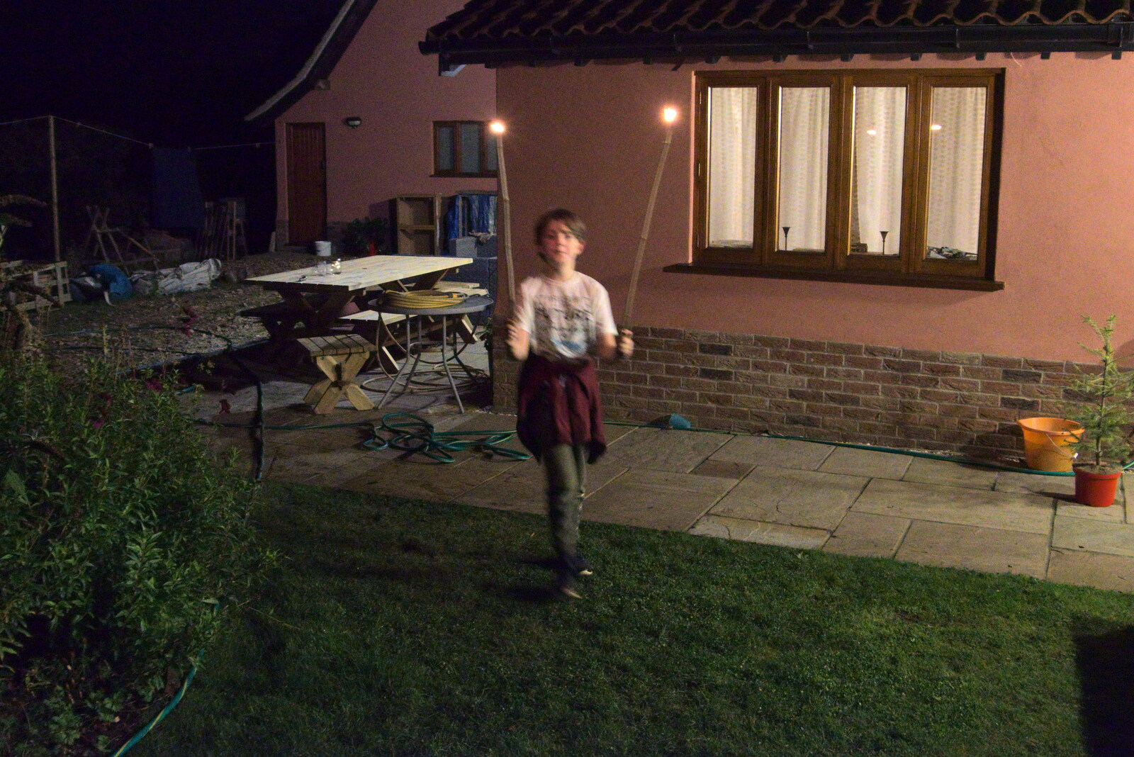 Fred walks around with glowing sticks from To See the Hairy Pigs, Thrandeston, Suffolk - 7th November 2020