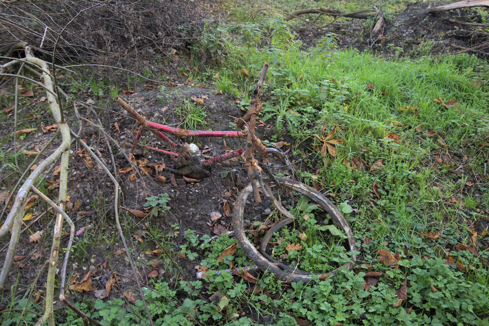 A wrecked bicycle is slowly consumed by mud from The Dereliction of Eye, Suffolk - 22nd November 2020