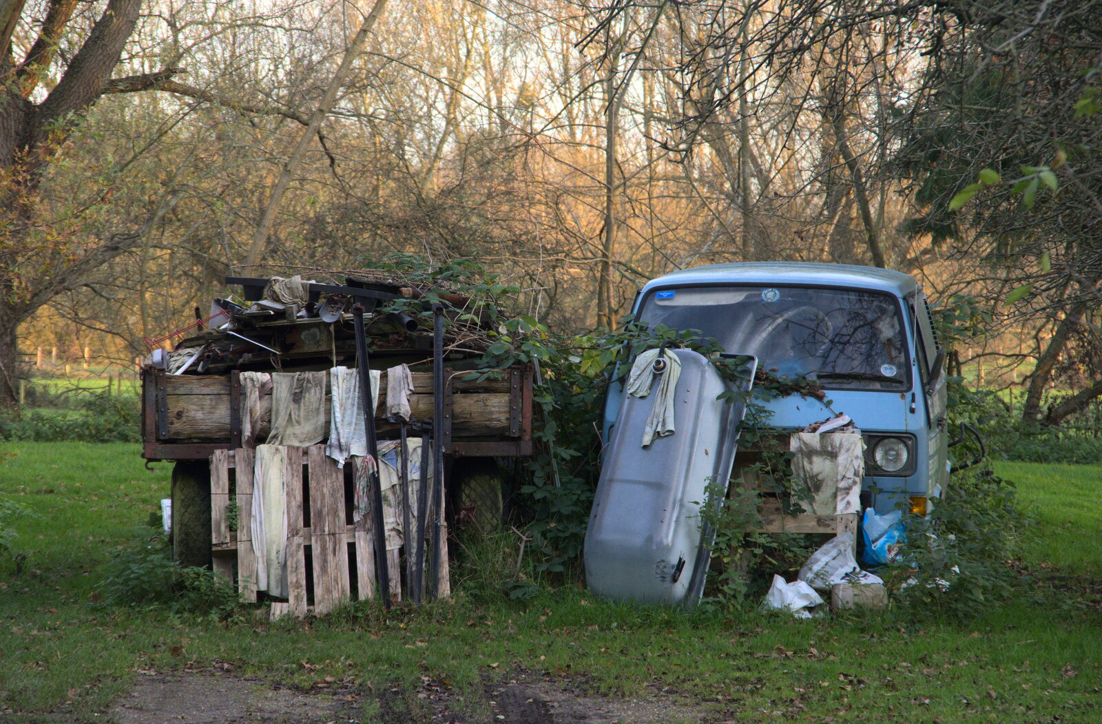 There's a derelict Volkswagen Transporter van from The Dereliction of Eye, Suffolk - 22nd November 2020