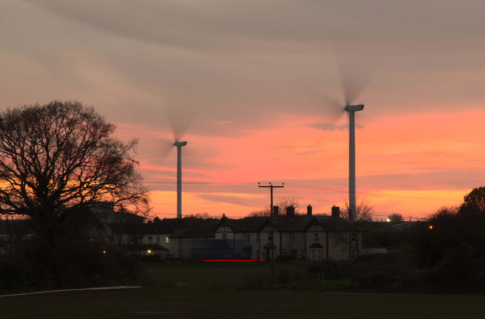The wind turbines spin in the evening glow from The Dereliction of Eye, Suffolk - 22nd November 2020